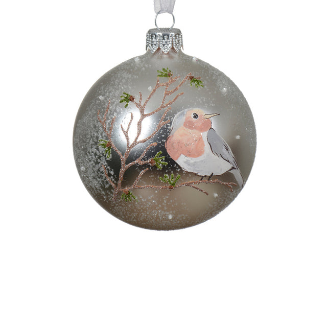 Glass Bauble Silver 8Cm - Bird
