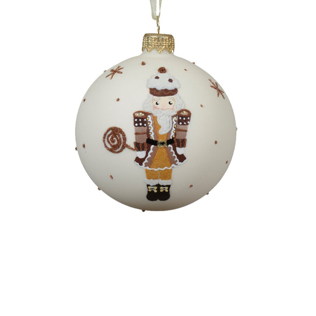 Glass Bauble With Nutcracker 8Cm - White