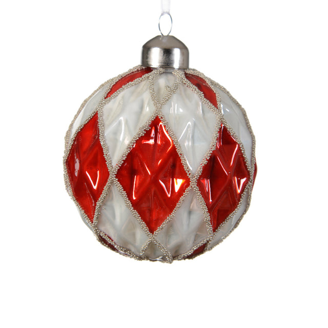 Glass Bauble 8Cm - Red With Triangle In Middle