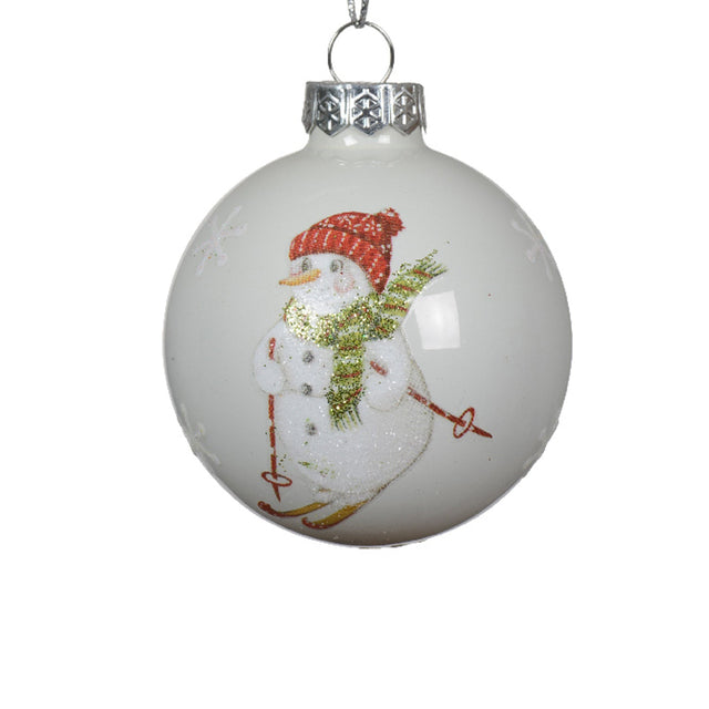 Glass Bauble With Snowman 6Cm - With Red Beanie