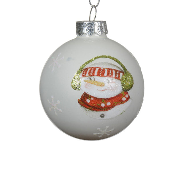 Glass Bauble With Snowman 6Cm - With Green Earphones