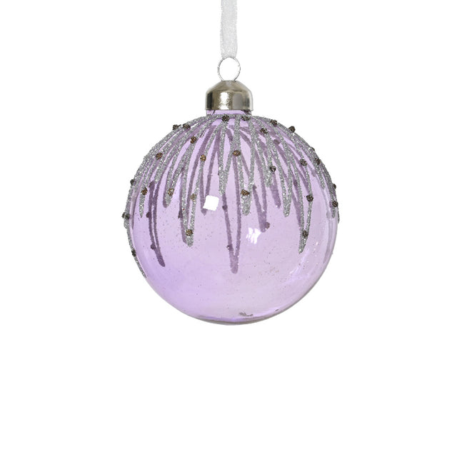 Glass Bauble 8Cm With Lines - Pink
