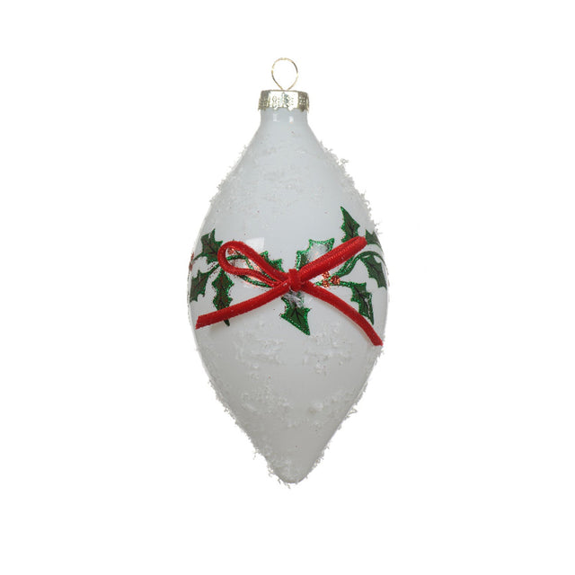 Glass Bauble With With Red Bow 8Cm - Teardrop Shape