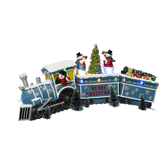 Led Scenery - Snowmen On Train 10.7X39X19.4Cm