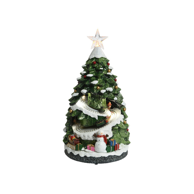 Led Scenery -  Tree With Train &  Snowman 21.5X20X38Cm