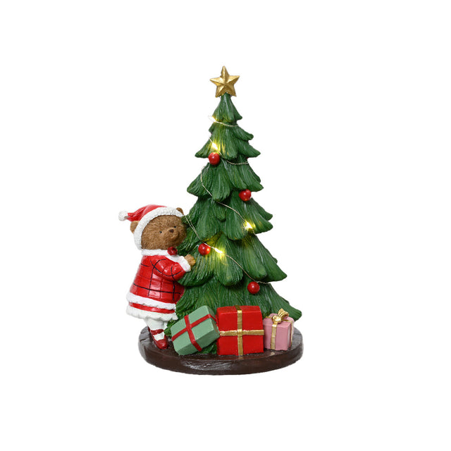 Micro Led Bear With Tree - 17.5X14.5X27.5Cm