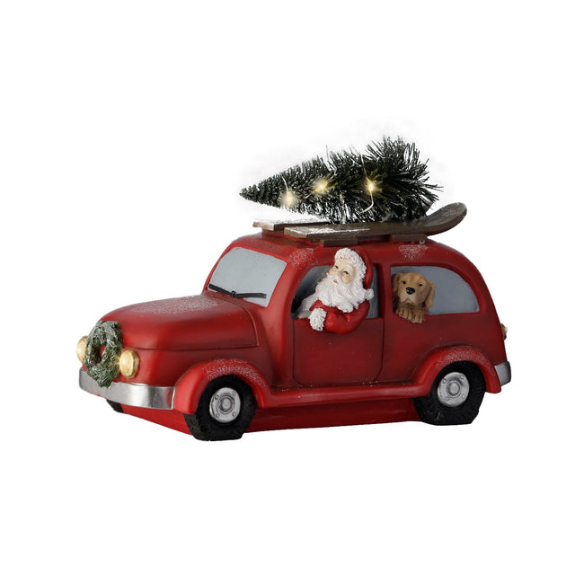 Micro Led Santa With Dog In Car 23X11.5X15Cm