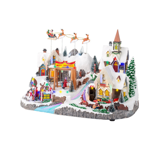 Led Scenery Station With Santa & Reindeer Flying 29X50X34Cm