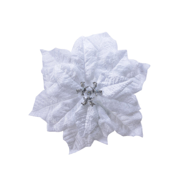 Poinsettia On Clip White 26X6Cm