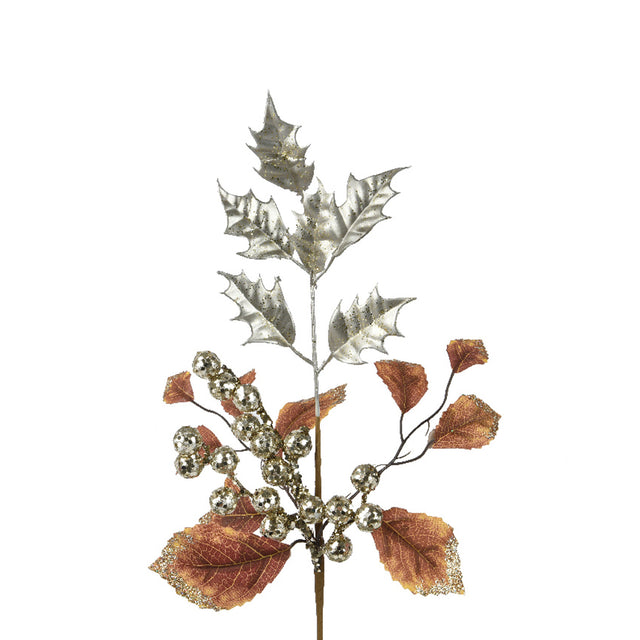 Spray With Leaves & Berries 5X18X58Cm - Orange