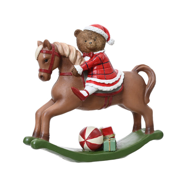 Polyresin Bear On Rocking Horse 22X8X20.5Cm