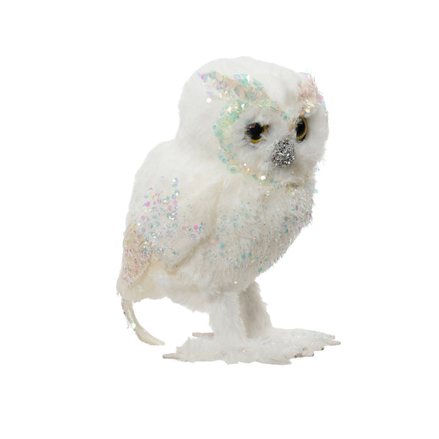 Owl With Faux Fur 12X11X15Cm