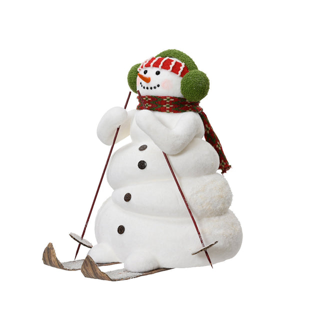 Polyester Snowman With Ski'S And Green Earmuffs 43X45X48Cm
