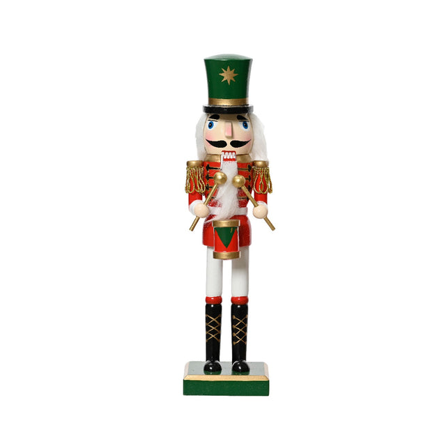 Wood Nutcracker With Drums & Green Hat 8X7X38Cm