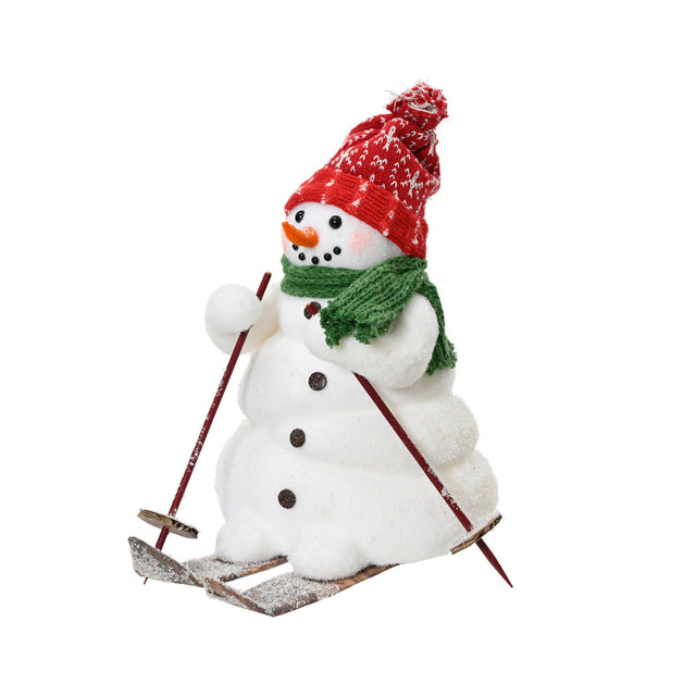 Polyester Snowman With Ski'S And Red Beanie 20X25X26Cm