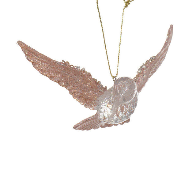 Plastic Hummingbird 10.5X14X5Cm Pink Glitter - With Wings Up