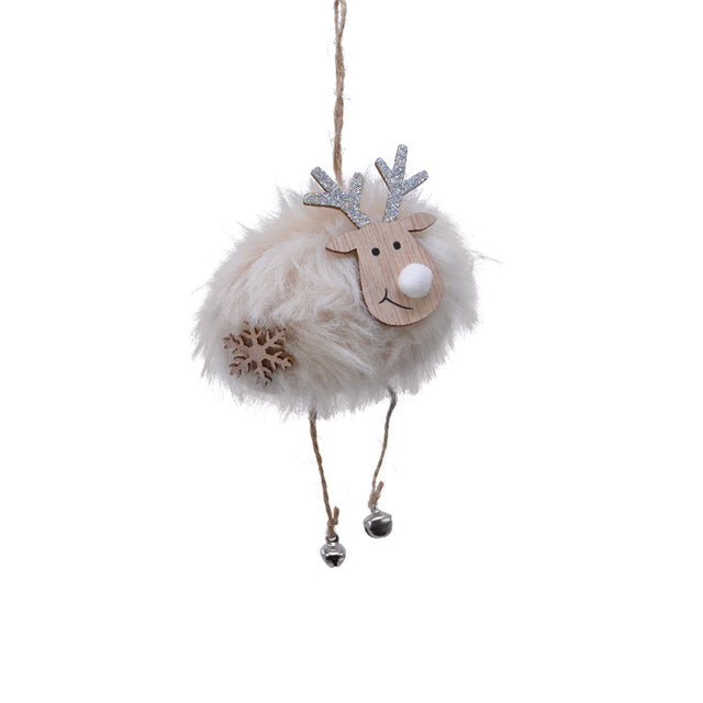Polyester Reindeer Pom-Pom With Snowflakes 4.5X7X15Cm - Beige