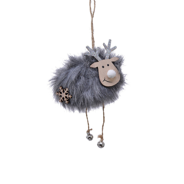 Polyester Reindeer Pom-Pom With Snowflakes 4.5X7X15Cm - Grey