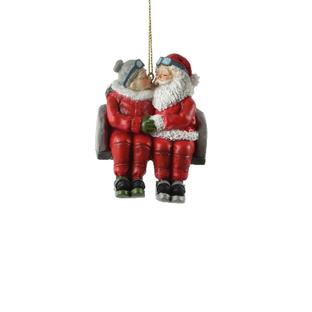 Polyresin  Mrs Clause & Santa On Swing 7X3.5X8.5Cm