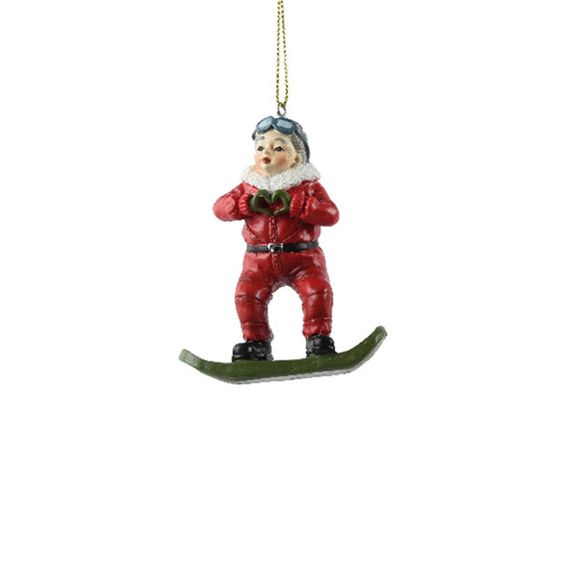 Polyresin  Mrs Clause Skiing Showing A Heart 7X3.5X8.5Cm