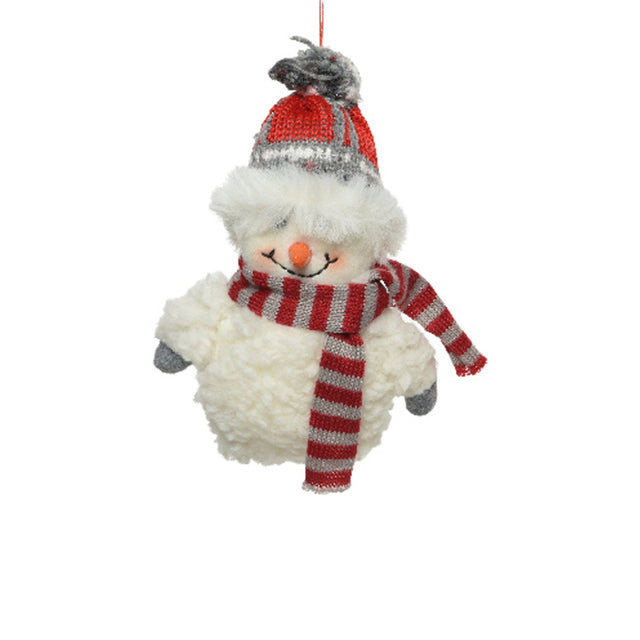 Polyester Snowman With Red Beanie With Fur 10X5.5X14Cm