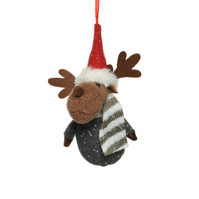 Polyester Reindeer With Xmas Hat & White & Green Scarf 10X5.5X14Cm