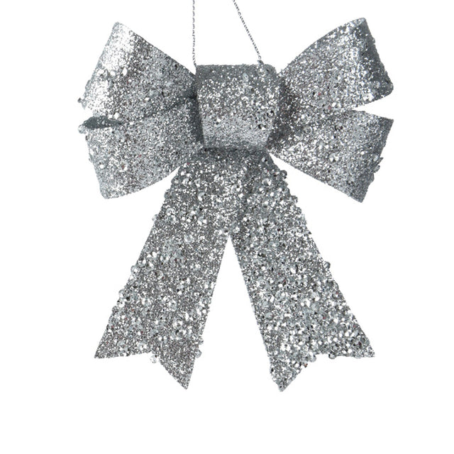 Plastic   Glitter Bow 11.5X10.5X2.5Cm - Silver