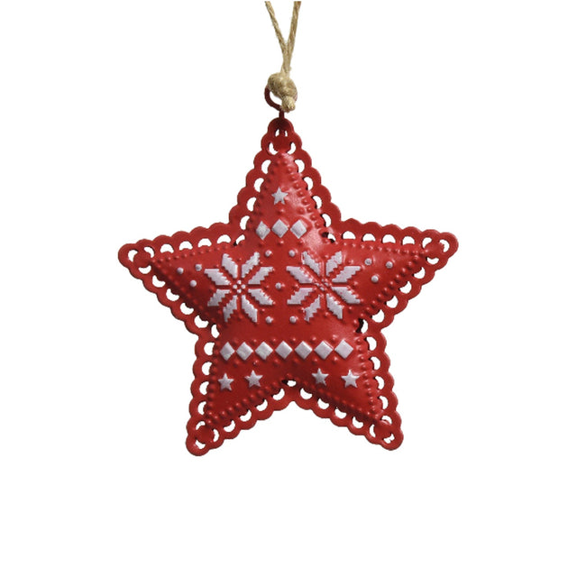 Iron Star Bauble 9X1Cm - Red