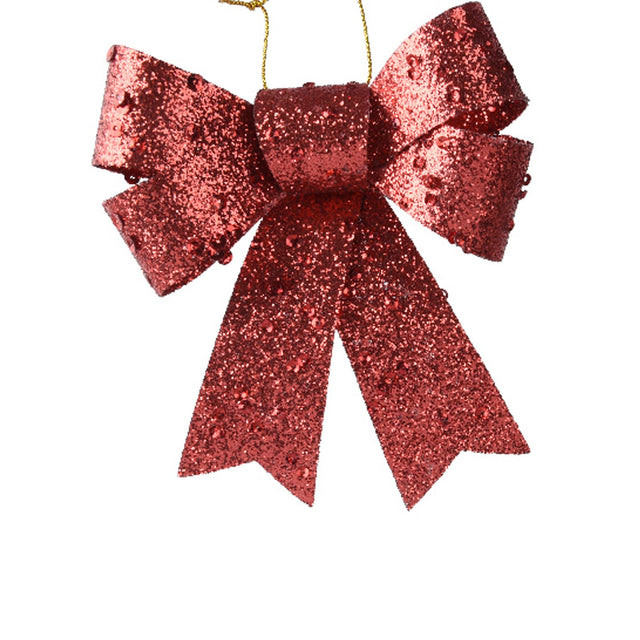 Plastic Glitter Bow 11.5X10.5X2.5Cm - Red