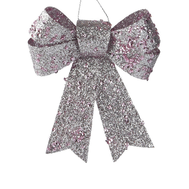 Plastic Glitter Bow 11.5X10.5X2.5Cm - Silver