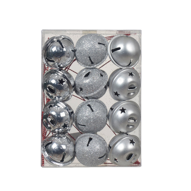 Iron Bells Bauble Set Of 12 3Cm - Silver