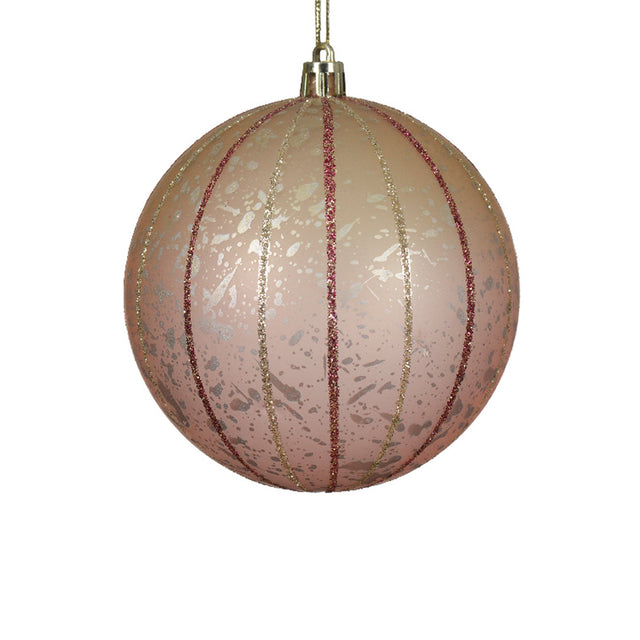 Bauble Pink With Red & Gold Glitter Lines 10Cm