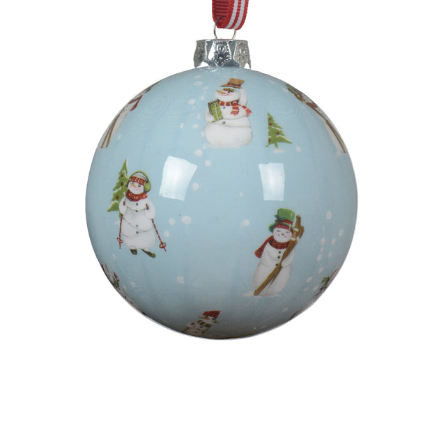 Polyfoam Bauble Blue With Snowmen 8X9.3Cm