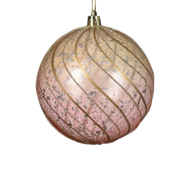 Bauble Pink With Gold Glitter Lines 10Cm