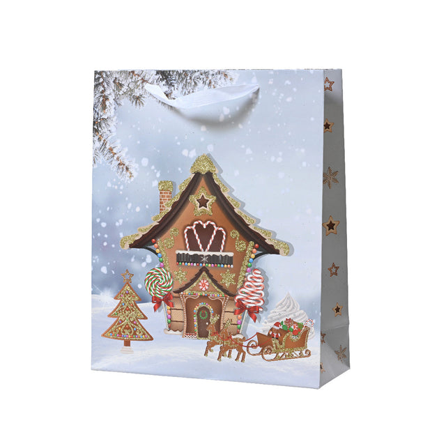 Paper Giftbag With Gingerbread House 8X18X24Cm