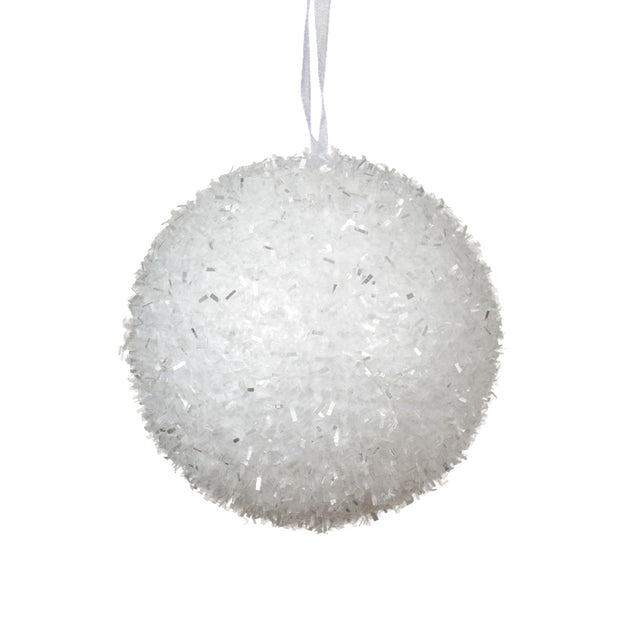 Foam Bauble With Snow 8X14X3.8Cm - Round