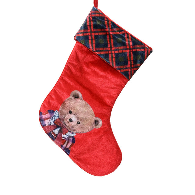 Polyester Stocking With Bear 20X1X44Cm - Red