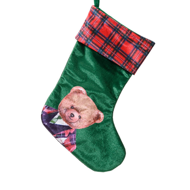 Polyester Stocking With Bear 20X1X44Cm - Green