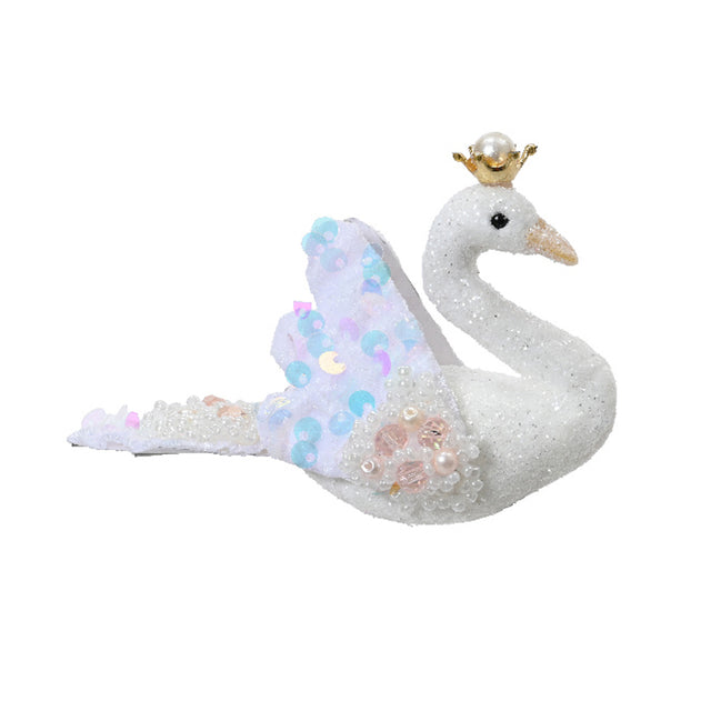 Foam Swan 4X9.5X6Cm - White & Iridescent