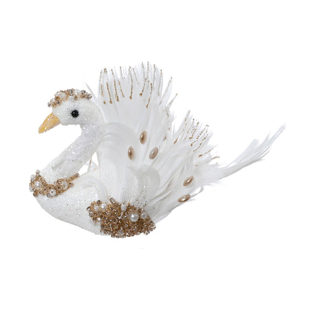 Foam Swan 4X9.5X6Cm - White & Gold