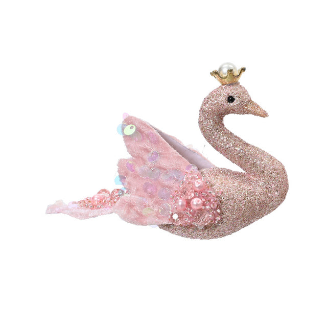 Foam Swan 4X9.5X6Cm - Pink & Iridescent