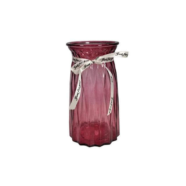 Pink Ribbed Glass Vase 20cm