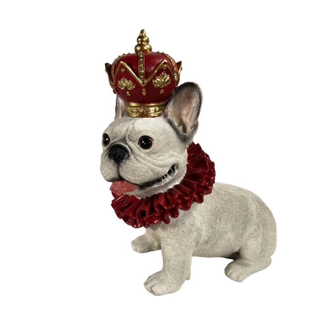 Xmas white resin sitting dog figure wearing red crown 23x13.5x28cm