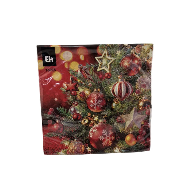 Baubles With Snowflakes Napkins 33x33cm 16Pcs