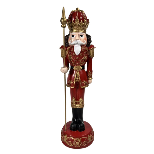 Red and gold nutcracker with staff 34cm