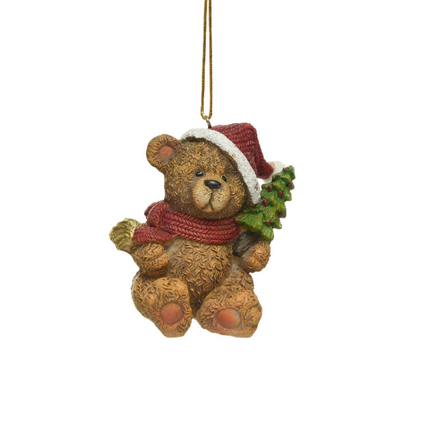 (534748)POLYRESIN BEAR WITH GREEN TREE 6X4.7X4.4CM