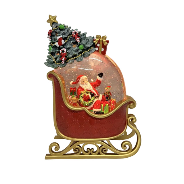 Santa With Slay LED Snow Globe 17x9x25cm