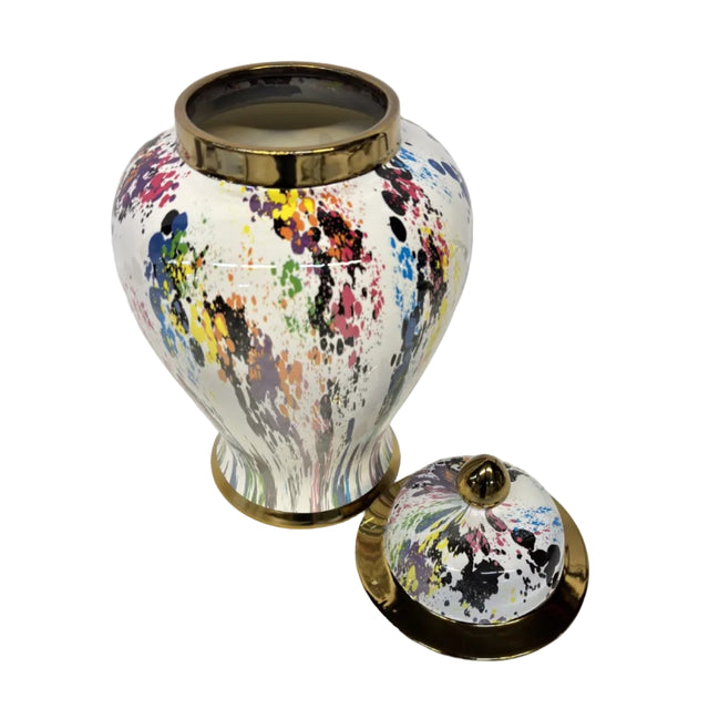 Ginger jar white white with paint splatter design 22x40cm