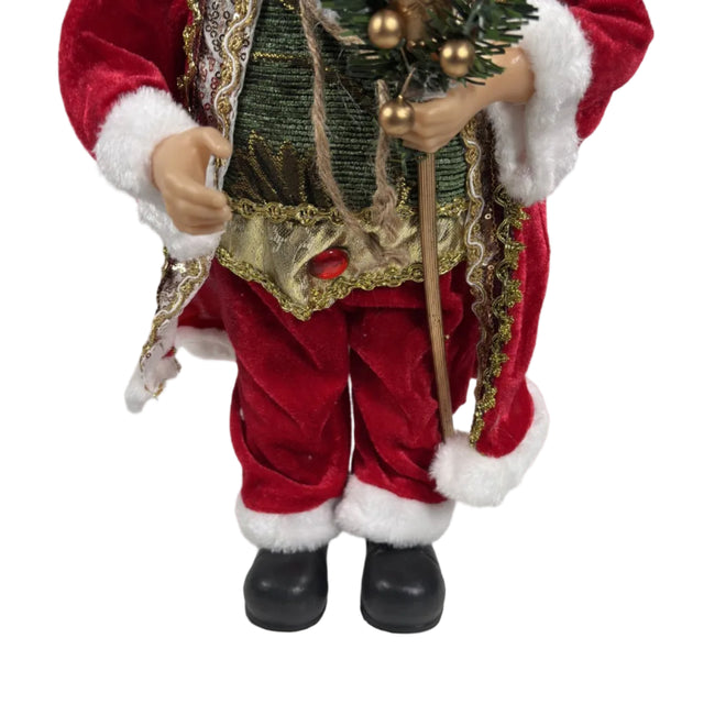 Red And Gold Santa With Green Shirt And Staff 45Cm