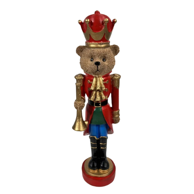 Bear nutcracker with red, gold, green & blue outfit 34cm